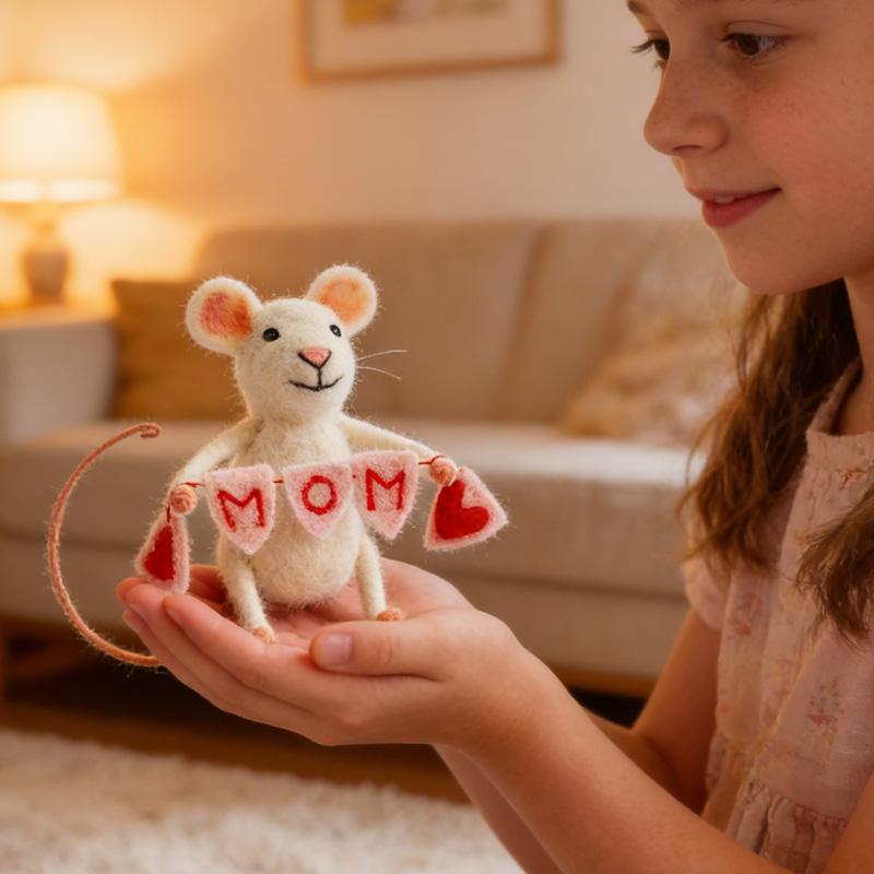 Personalized Handmade Mother’s Day Gift Cute Mouse Holding Heart Letters Home Decoration Ornament Felt Mom Nana Dad Bunting Mouse