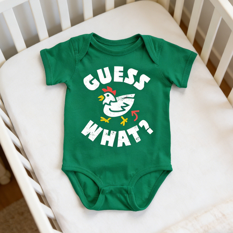 Funny Guess What Chicken Print Cute Outfit Gift for Infant Toddler Easter Holiday Baby Bodysuit