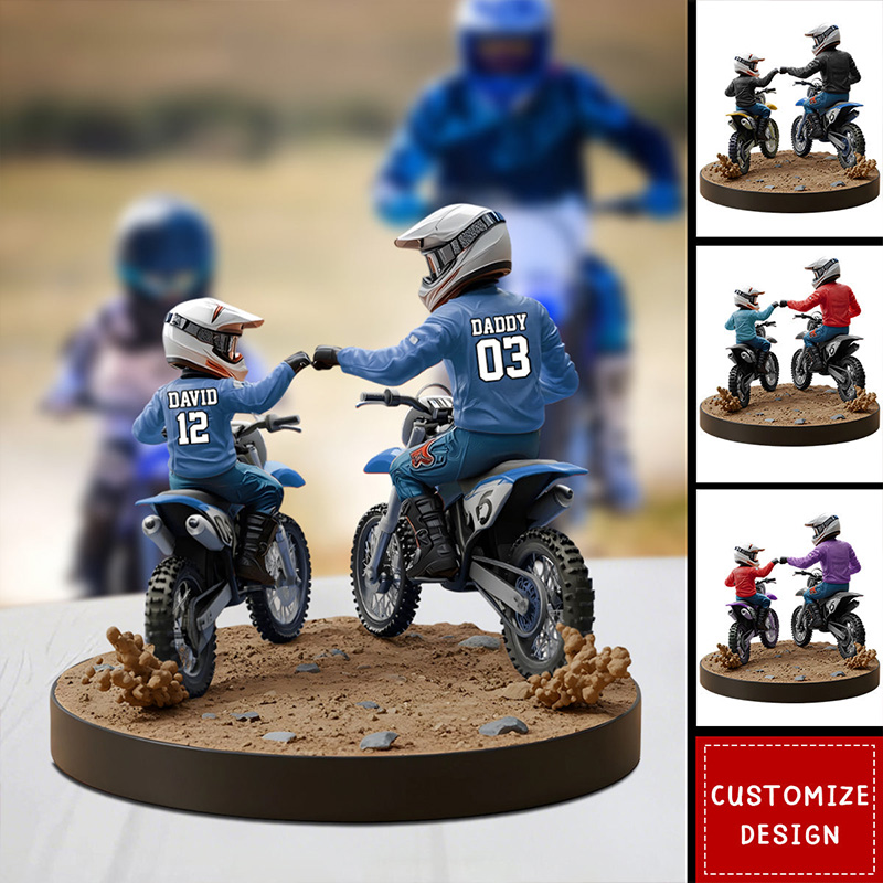 Personalized Father and Son Dirt Bike Riding Figure Custom Gift for Dad Birthday Sports Lovers Home Decoration