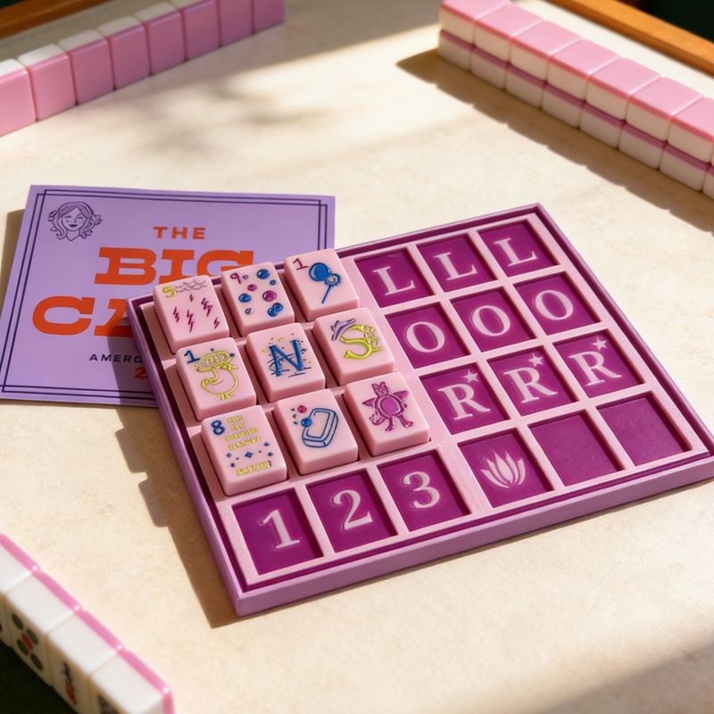 Personalized Pink Purple Mahjong Tile Game Set Creative Gift for Game Lovers Unique Decoration 3D Solo Mahjong Board
