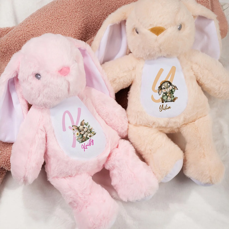 Personalized Cute Rabbit Plush Easter Bunny Stuffed Toy with Initial and Name Easter Gift for Newborns Kids