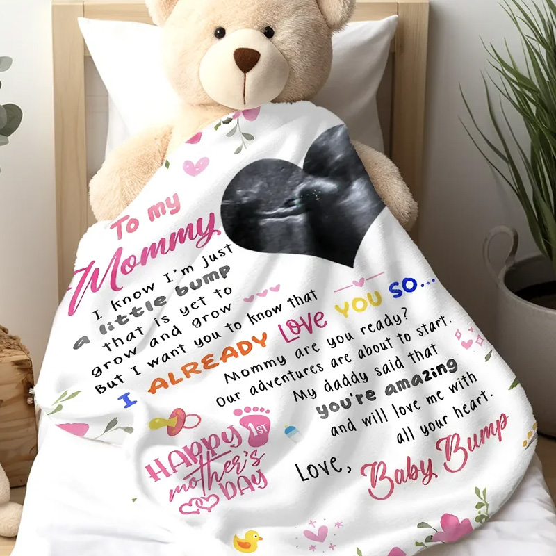 Personalized Ultrasound Photo Baby Announcement Gift Heartfelt Message Pregnancy Reveal Mothers Day Blanket