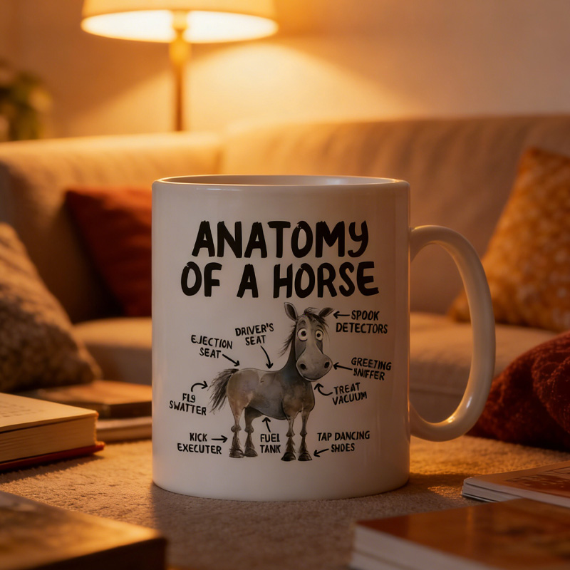 Funny Anatomy Of A Horse Cartoon Gift For Equestrian Rider Horse Lover Coffee Cup Mug