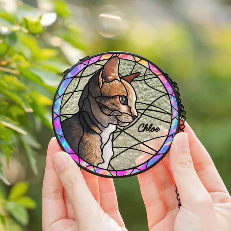 Personalized Pet Portrait Window Hanging Gift For Pet Lover Custom Pet Memorial Glass Art Suncatcher