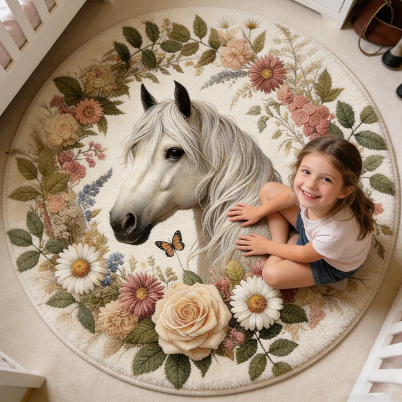 Personalized Horse Floral Decor Gift For Equestrian Lovers Rustic Country Style Home Living Room Rug