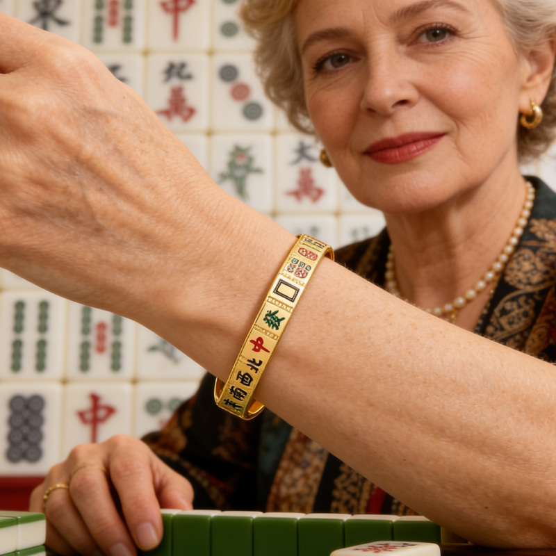 Mahjong Gold Lucky Charm Jewelry Gift For Mahjong Lovers Elegant Accessory For Women And Men Bracelet