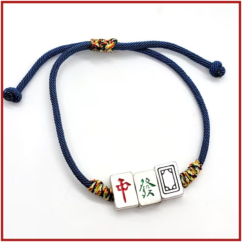 Mahjong Tile Bracelet Handmade Lucky Gift For Game Lovers Adjustable Rope Jewelry For Women And Men Bracelet Dragon Symbol Pull Cord Jewelry