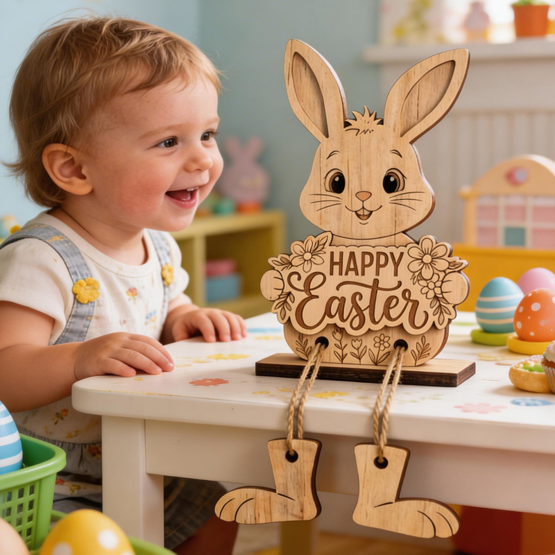 Personalized Wooden Happy Easter Bunny Holiday Gift For Kids Home Decor Spring Decoration Ornament Easter bunny shelf