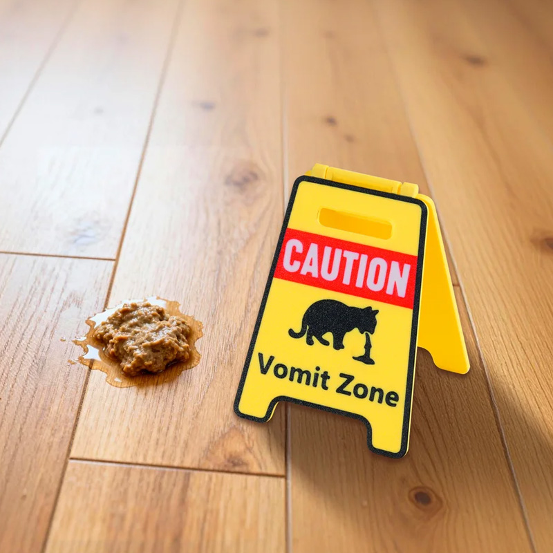 Personalized Funny Cat Vomit Silhouette Caution Sign with Text Desk Decor Daily Use Gag Gift for Cat Owner Lover