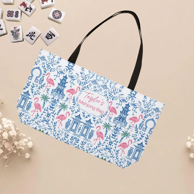 Personalized Custom Name Gift Stylish Travel Accessory Unique Game Lover Present Carryall Mahjong Tote Bag
