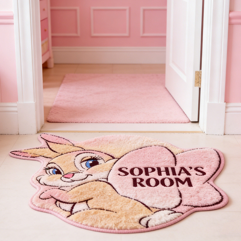Personalized Name Gift Soft Cute Bunny Kids Bedroom Nursery Floor Mat Playroom Decor Rug Gift for Her