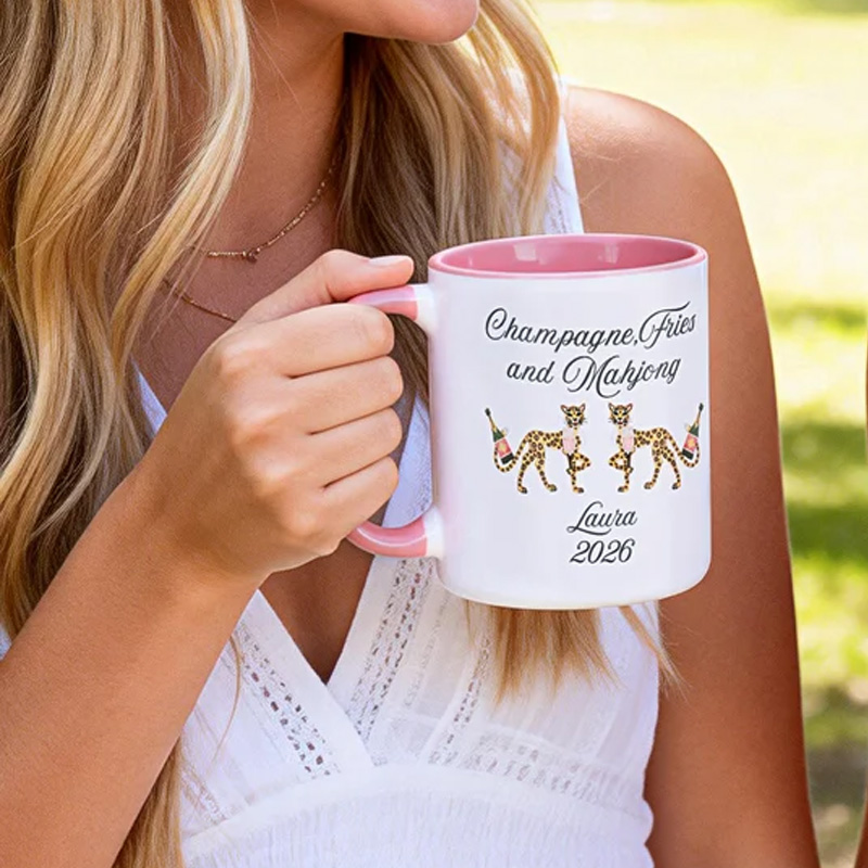 Personalized Mahjong Cheetah Dragon 11 oz 15 oz Ceramic Mug with Name Mahjong Club Birthday Gift for Mahjong Lover Player