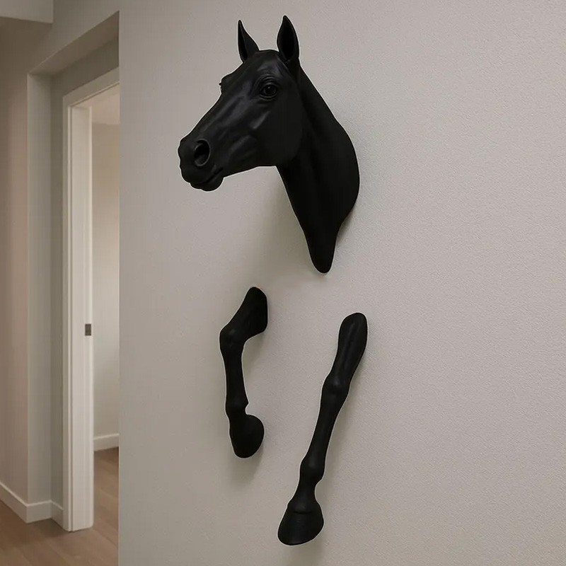 3D Printed Black Horse Head and Legs Wall Art Sculpture Creative Home Decor Gift Unique Gift for Horse Lovers