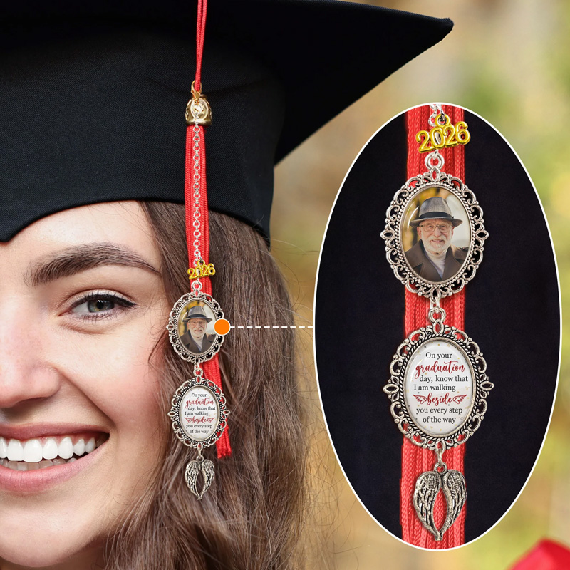Personalized Graduation Tassel Photo Charm Graduation Walking Beside You Every Step 