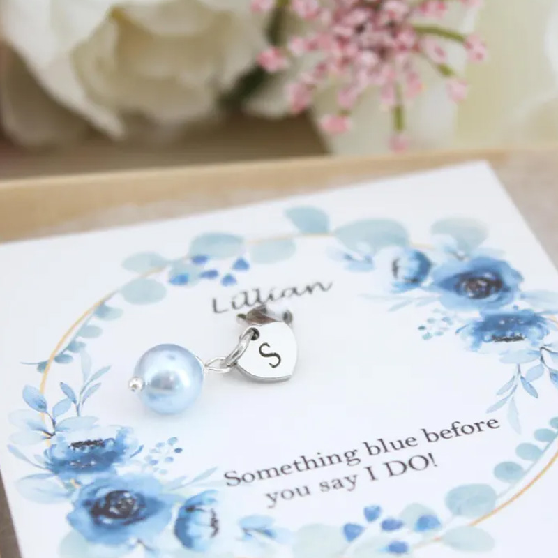 Personalized Custom Name Wedding Gift Something Blue Charm Bridal Accessory for Bride Blue Bouquet Clip with Pearl