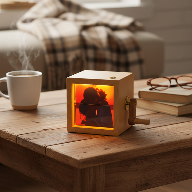 Personalized Creative Retro Wooden Movie Memory Display Box Vintage Photo Player Gift Hand-Cranked Photo Frame