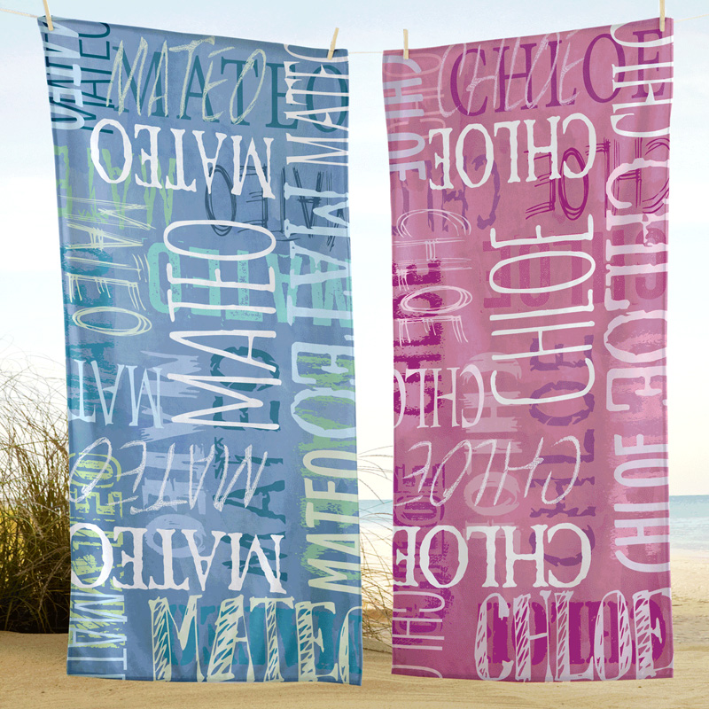 Personalized Colorful Name Pattern Soft Absorbent Summer Vacation Poolside Essential Name Signature Style Beach Towel