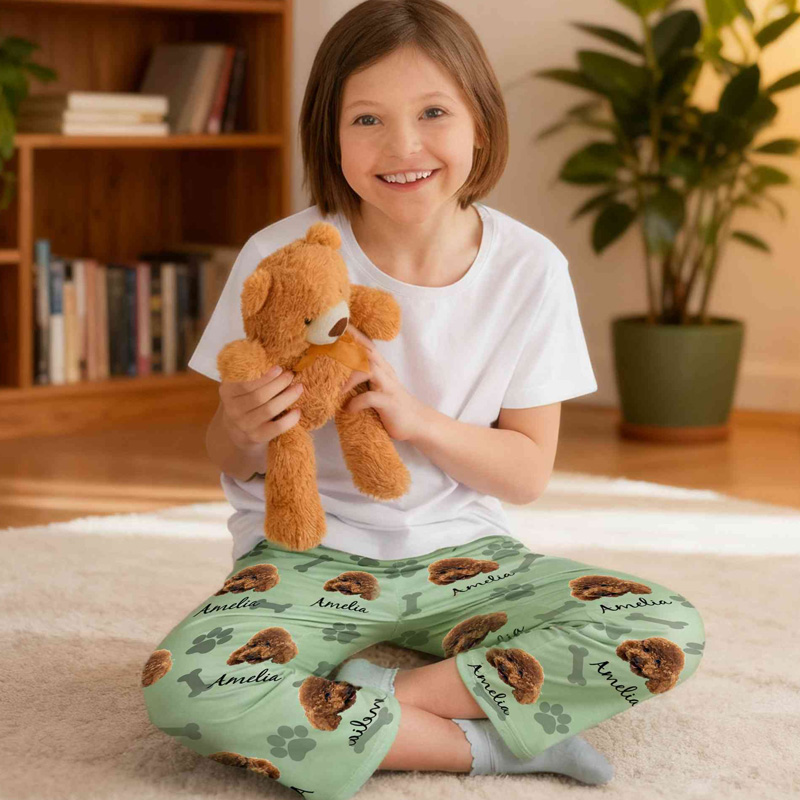 Personalized Cute Pet Face Name Pattern Soft Cozy Sleepwear Comfortable Matching Family Lounge Wear Kid Pajama Pants