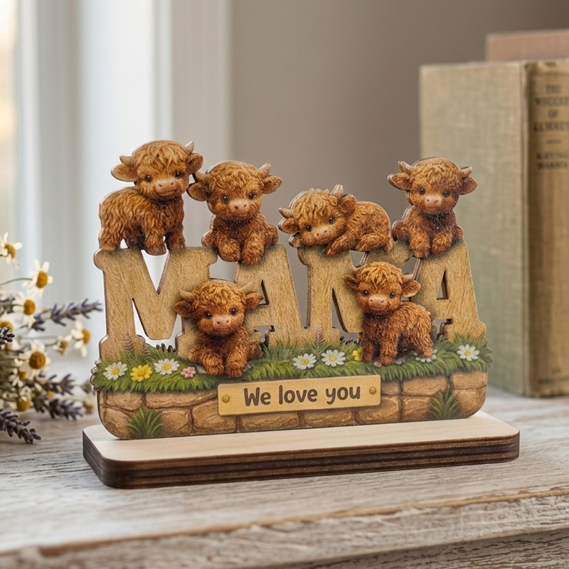 Cute Highland Cow Family Figurine Gift Rustic Farmhouse Style Home Decoration Collectible Sculpture Keepsake
