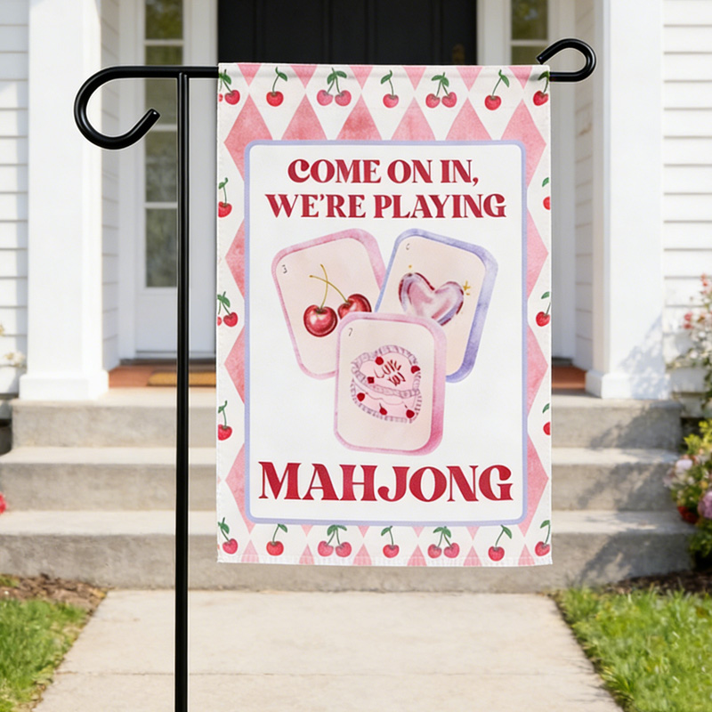 Bright Cheerful Invitation Outdoor Decor Fun Game Lovers Welcome Yard Party Accent Mahjong Time Garden Flag