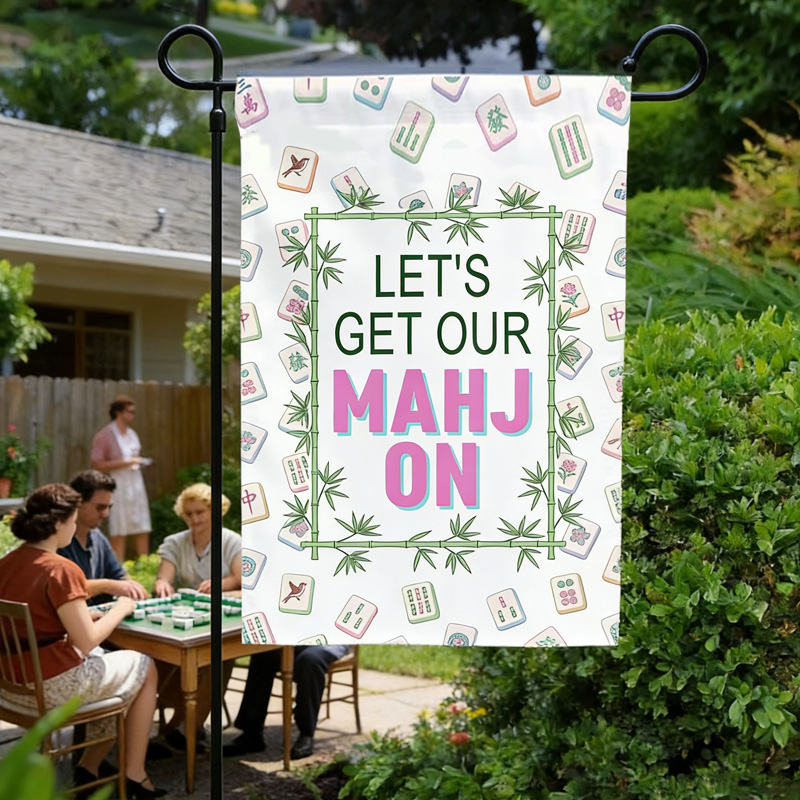 Vibrant Fun Playful Outdoor Game Lovers Yard Party Decorative Home Accent Gift Mahjong Time Garden Flag