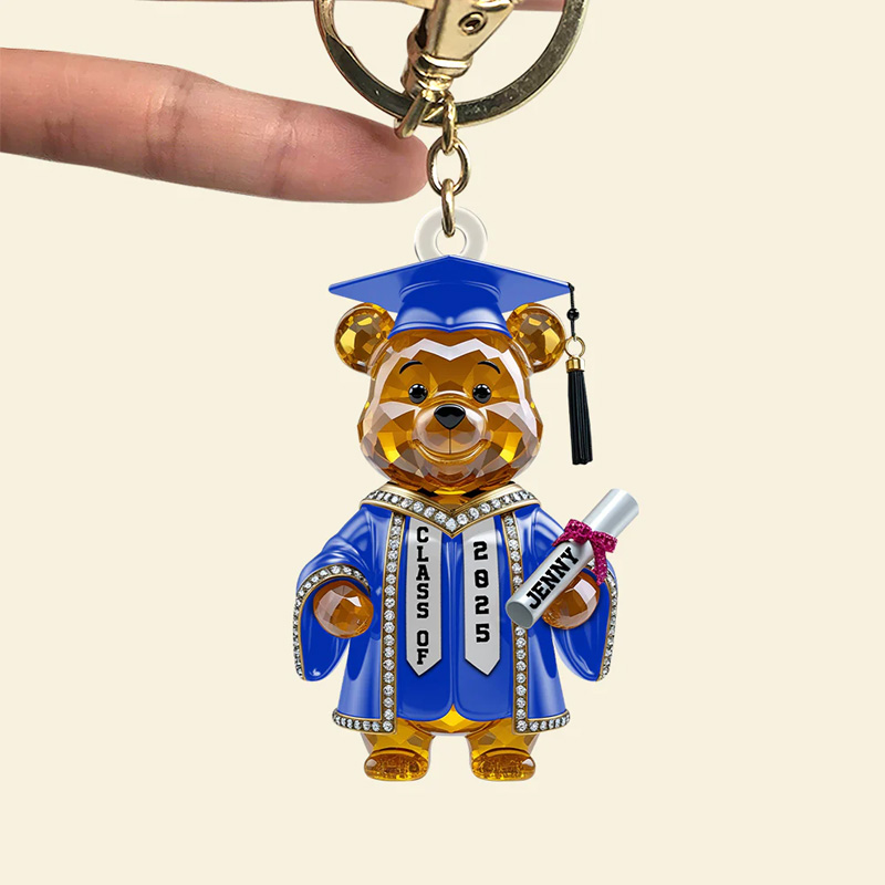 Personalized Cute Graduation Bear Gift Class of 2026 Student Achievement Celebration Keepsake Acrylic Keychain