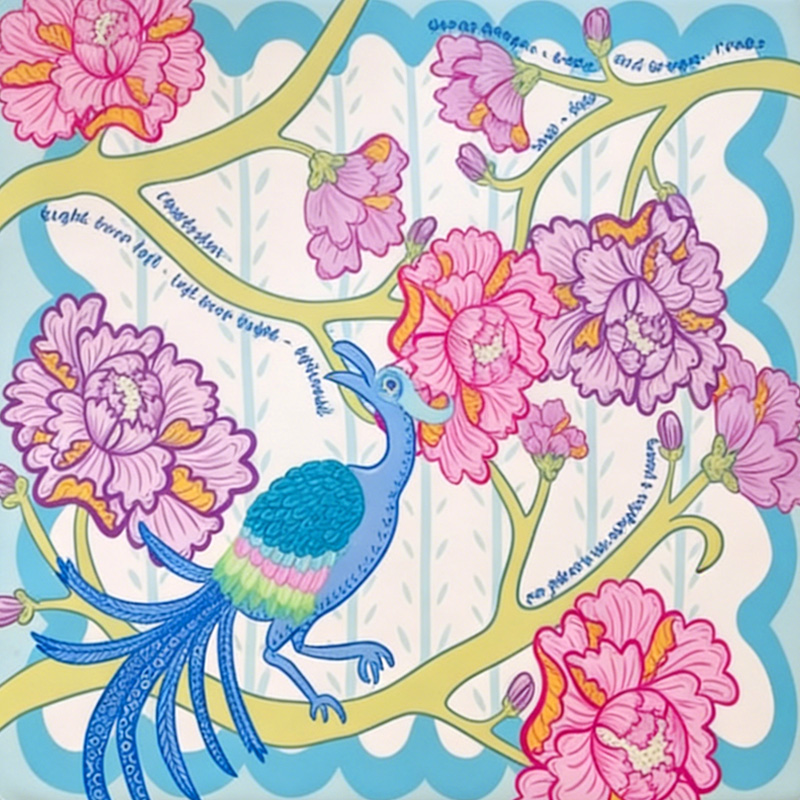 Colorful Phoenix and Peony Flower Pattern Lucky Symbol Asian Art Inspired Elegant Table Game Accessory Mahjong Mat