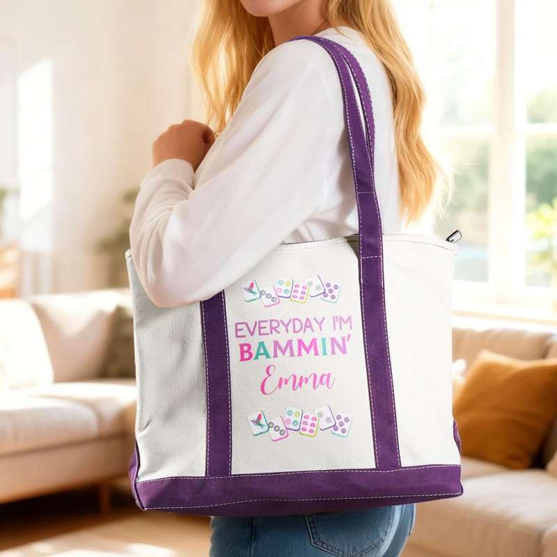Personalized Mahjong Design Multicolor Canvas Tote Bag with Name Mahjong Club Birthday Gift for Family Friend Mahjong Player