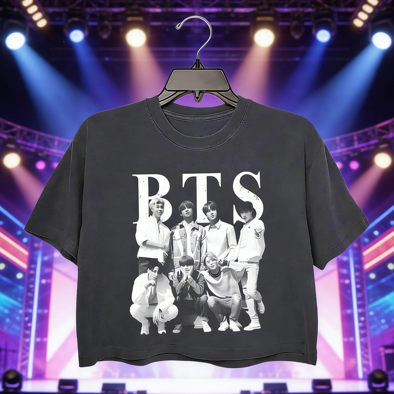 Kpop Vintage Style Graphic Short Sleeve Casual Streetwear Kpop Fan Fashion Trendy Cropped Fans T Shirt