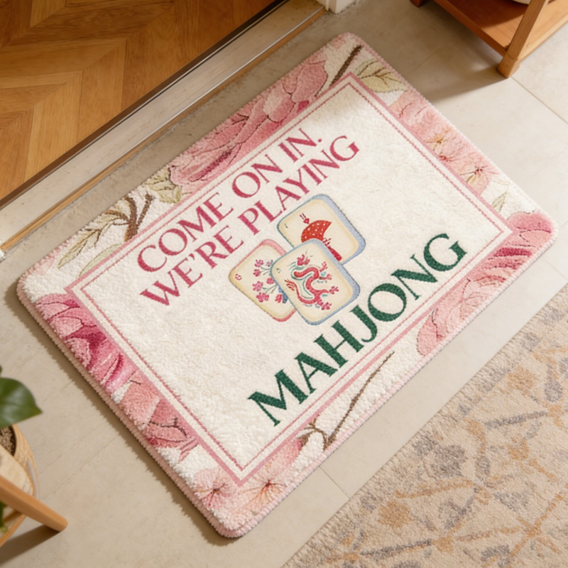 Floral Pattern Welcome Entrance Funny Game Night Invitation Mahjong Decorative Soft Indoor Floor Carpet Rug