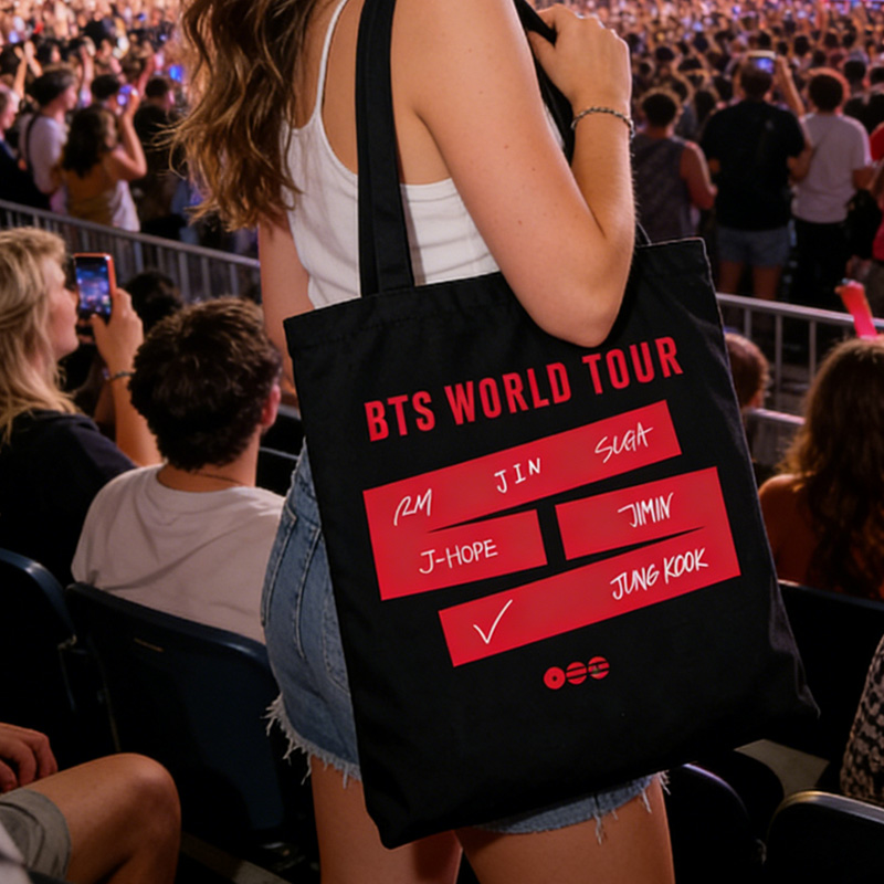 Kpop World Tour Members Names Print Reusable Shopping Concert Souvenir Gift Tote Canvas Grocery Bag