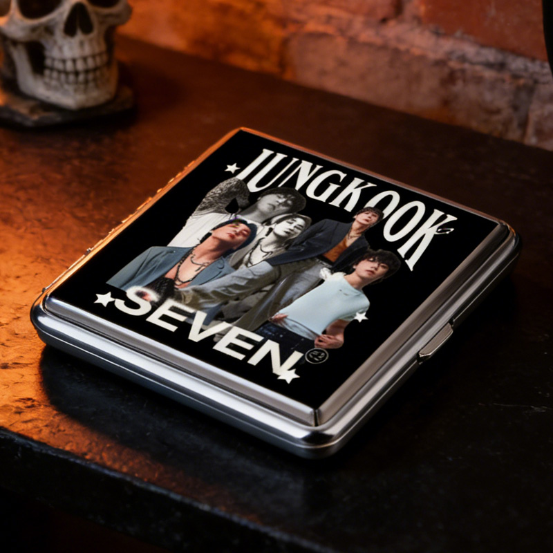 Jungkook K-pop Inspired Retro Collage Art Black and White Fan Gift Metal Cigarette Case