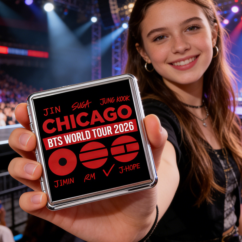 Personalized City K-Pop World Tour 2026 Kpop Inspired Red Lettering Art Collectible Metal Fan Gift Cigarette Case