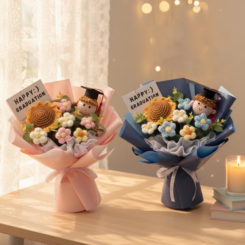 Handmade Crochet Flower Plush Doll Gift Unique Keepsake for Celebration Congratulations Event Graduation Bouquet Class Gifts for Him Her