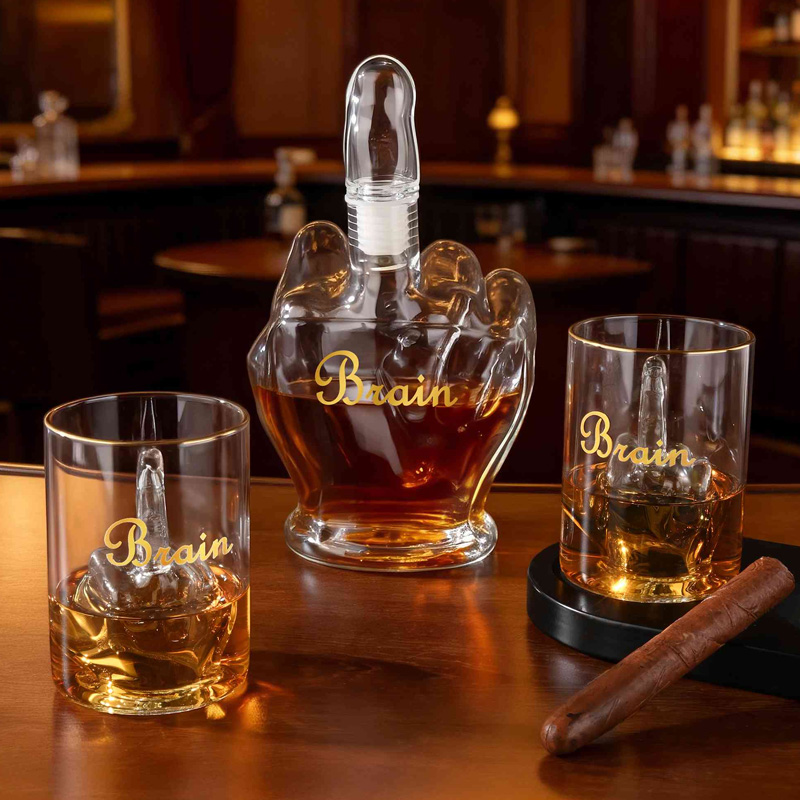 Personalized Name Middle Finger Decanter & Whiskey Glasses Decanter Set Bachelor Party Favors Funny Gift for Men