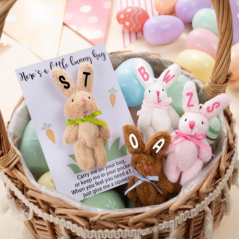 Personalized Cute Tiny Plush Pocket Hug Bunny Stuffed Companion Toy with Name Card Easter Basket Stuffers Holiday Easter Birthday Gift for Kids