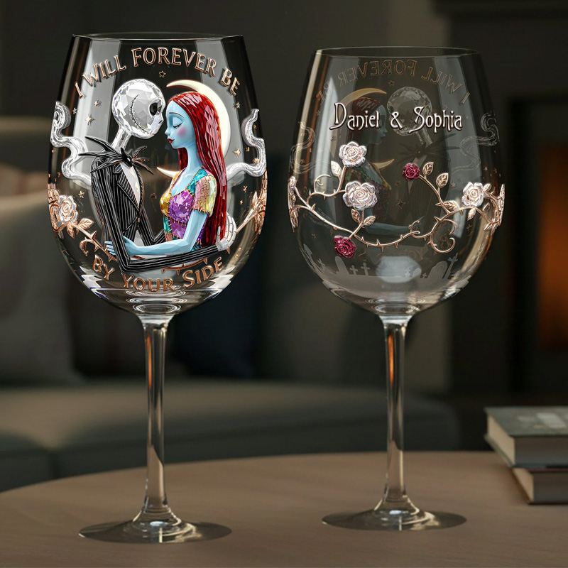 Personalized Couple Photo Custom Name Romantic Anniversary Celebration Keepsake Red Wine Glass