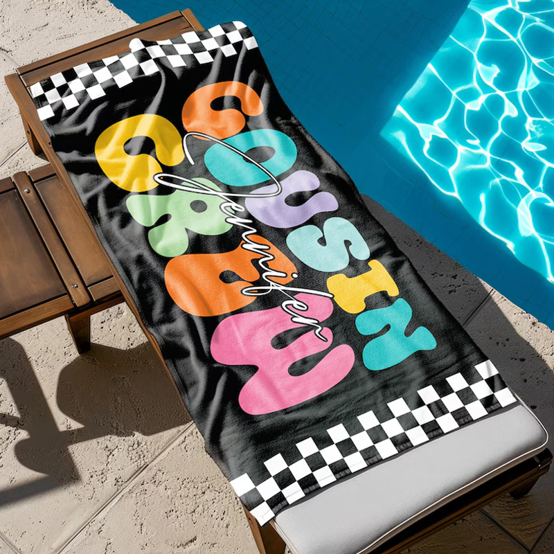 Personalized Kids Beach Towel Custom Name Colorful Summer Pool Sand Play Gift for Boys and Girls