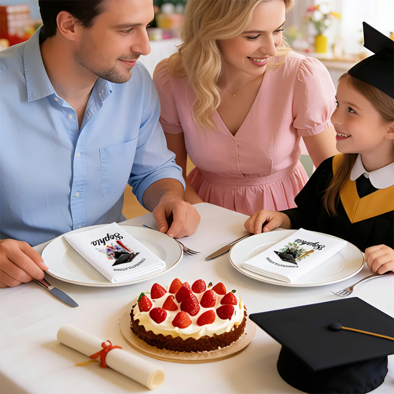 Personalized Birth Flower Graduation Cotton Napkin Custom Name Class of 2026 Floral Cap Gift for Graduates Party Table Decor