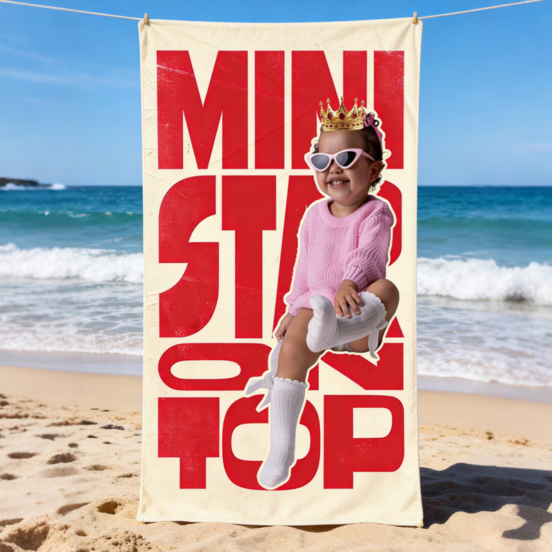 Personalized Kid Photo Mini Star On Top Bold Red Letter Kids Beach Towel Retro Pop Art Summer Style