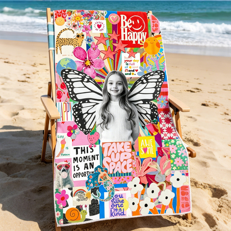 Personalized Kid Photo Colorful Graffiti Art Kids Beach Towel Street Pop Style Bright Fun Summer Expression Look
