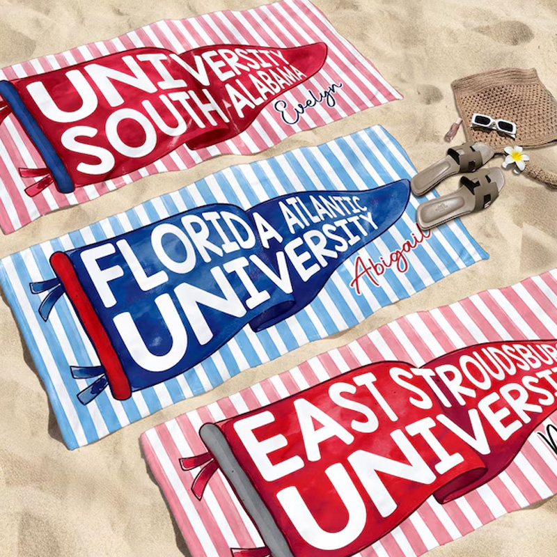 Personalized College Beach Towel University Pride Striped Monogram Soft Absorbent Summer Blanket