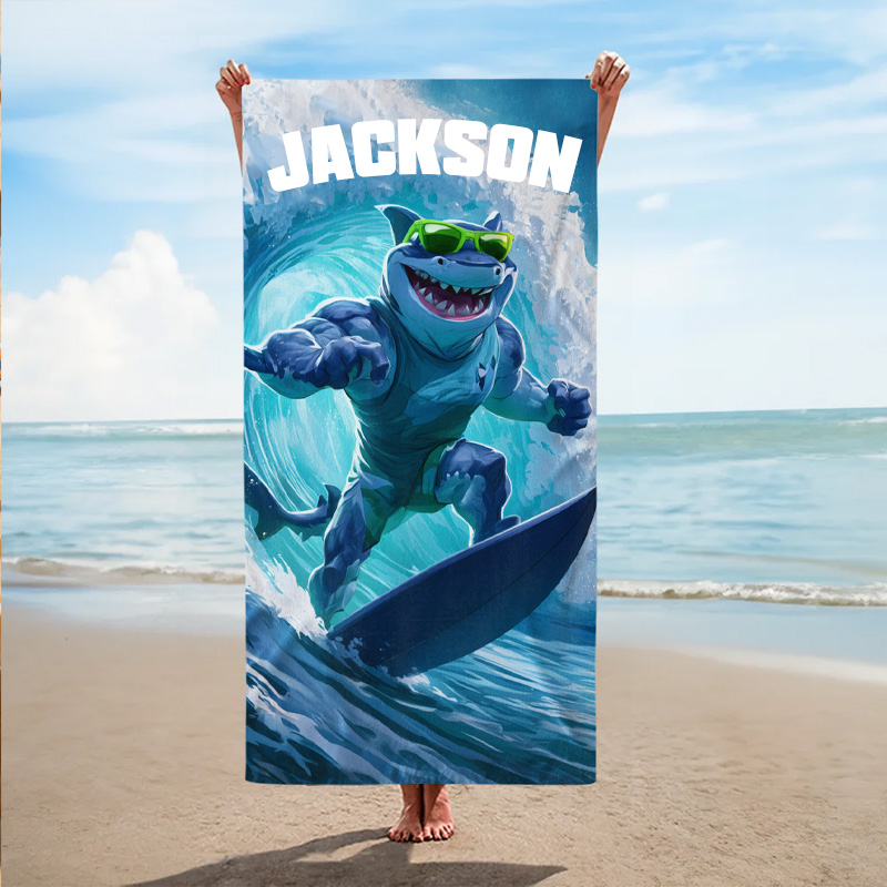 Personalized Beach Towel Surfing Animal With Cool Wave Riding Animal For Fun Kids Summer Beach Days