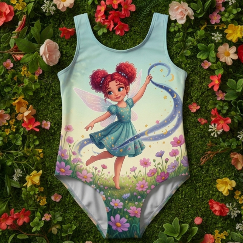 Personalized Fairy Princess Garden Wings Name Print Kids Magical Flower Meadow Summer Beach Children's Swimsuit