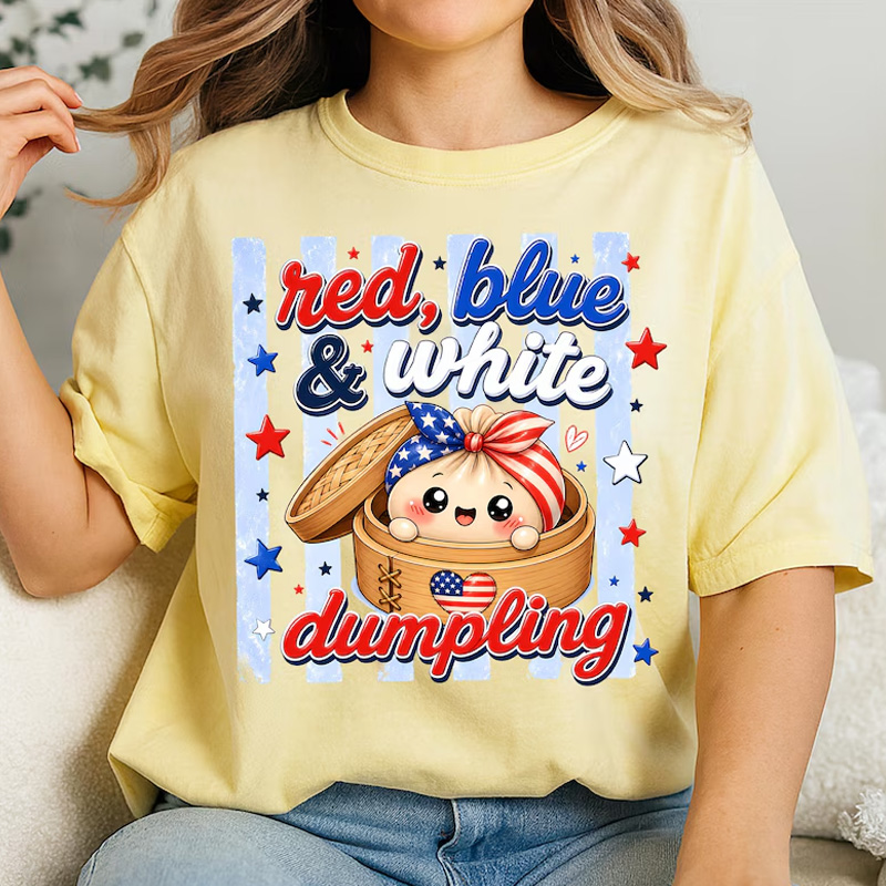 Red Blue And White Dumpling Cute Kawaii Patriotic Fourth Of July Fireworks Stars Graphic Kids Shirt