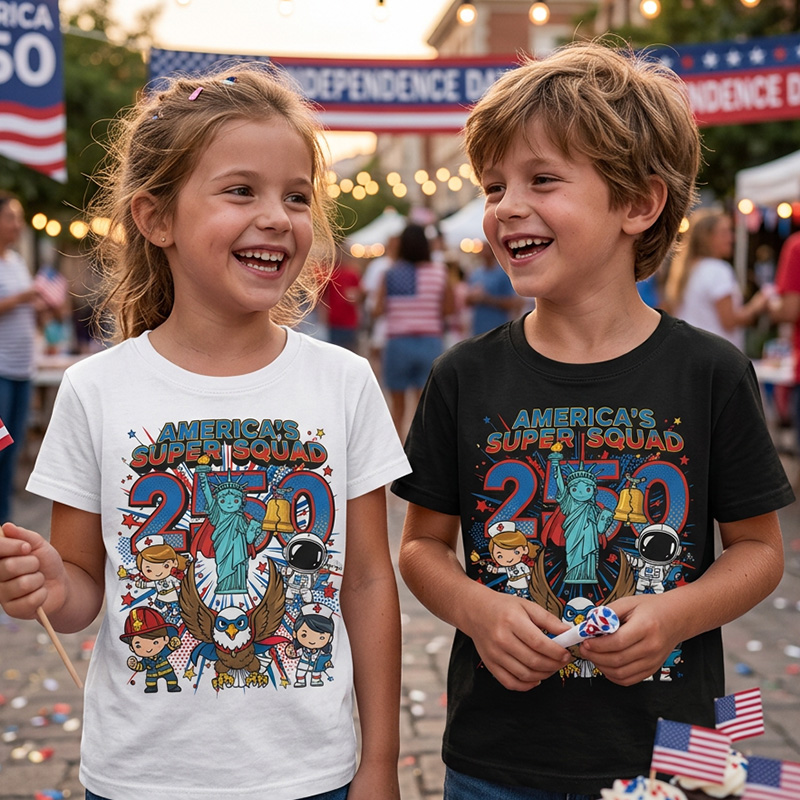 Americas 250th Statue Of Liberty Eagle Founding Fathers Fireworks Patriotic History Celebration Kids Shirt