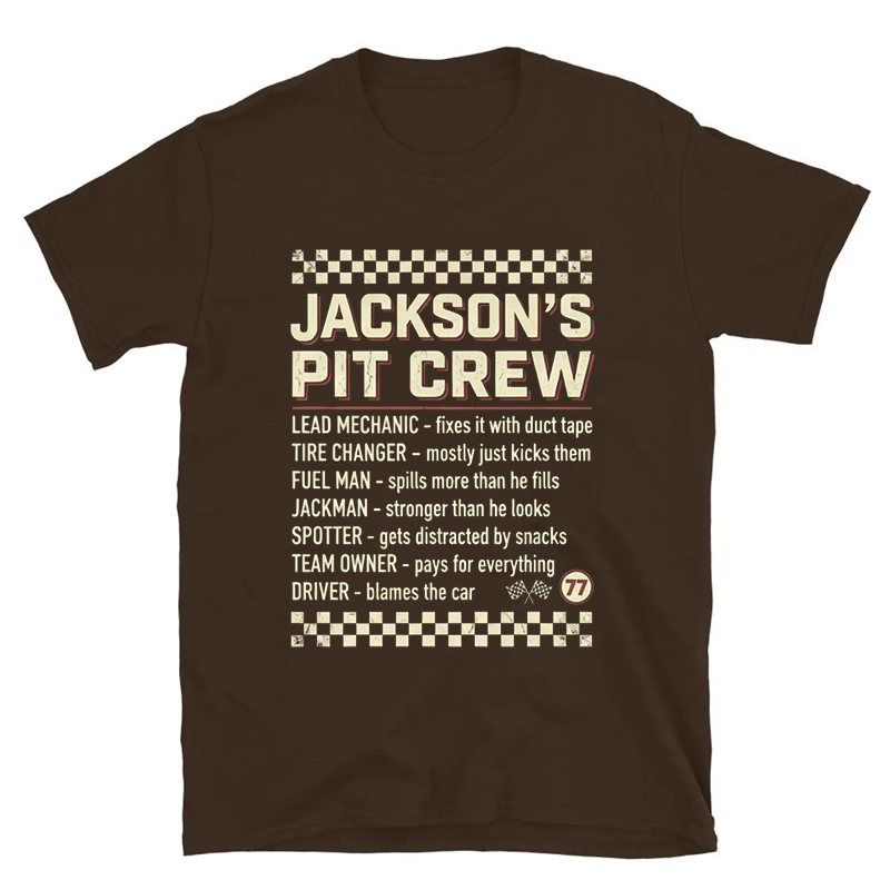 Personalized Pit Crew Racing T-Shirt, Funny Race Team Gift for Motorsport Fans Dad