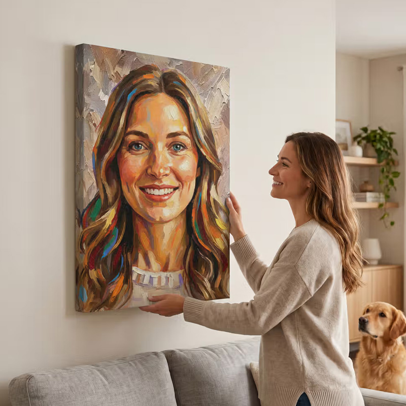 Personalized Modern Oil Painting Style Photo Framed Canvas Prints with Name Home Decor Ship from USA Housewarming Anniversary Gift for Family Friends