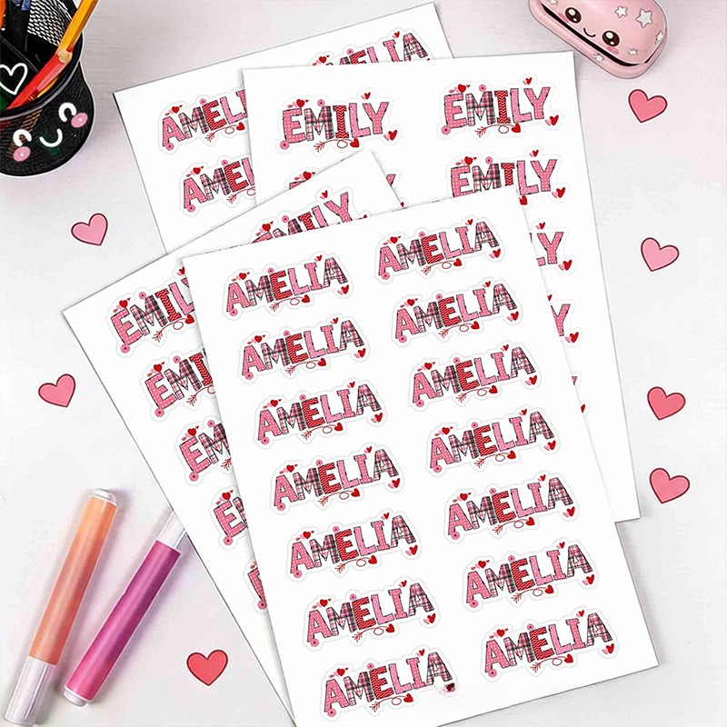 Personalized Valentine Theme Custom Name Cute Red Heart Love Pattern Gift Bag Stickers