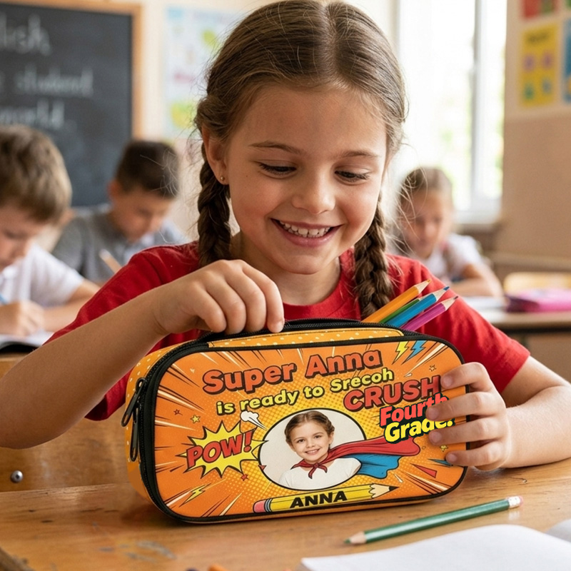 Personalized Superhero Back To School Ready To Crush Any Grade Custom Name Photo Kids Zipper Storage Pencil Case
